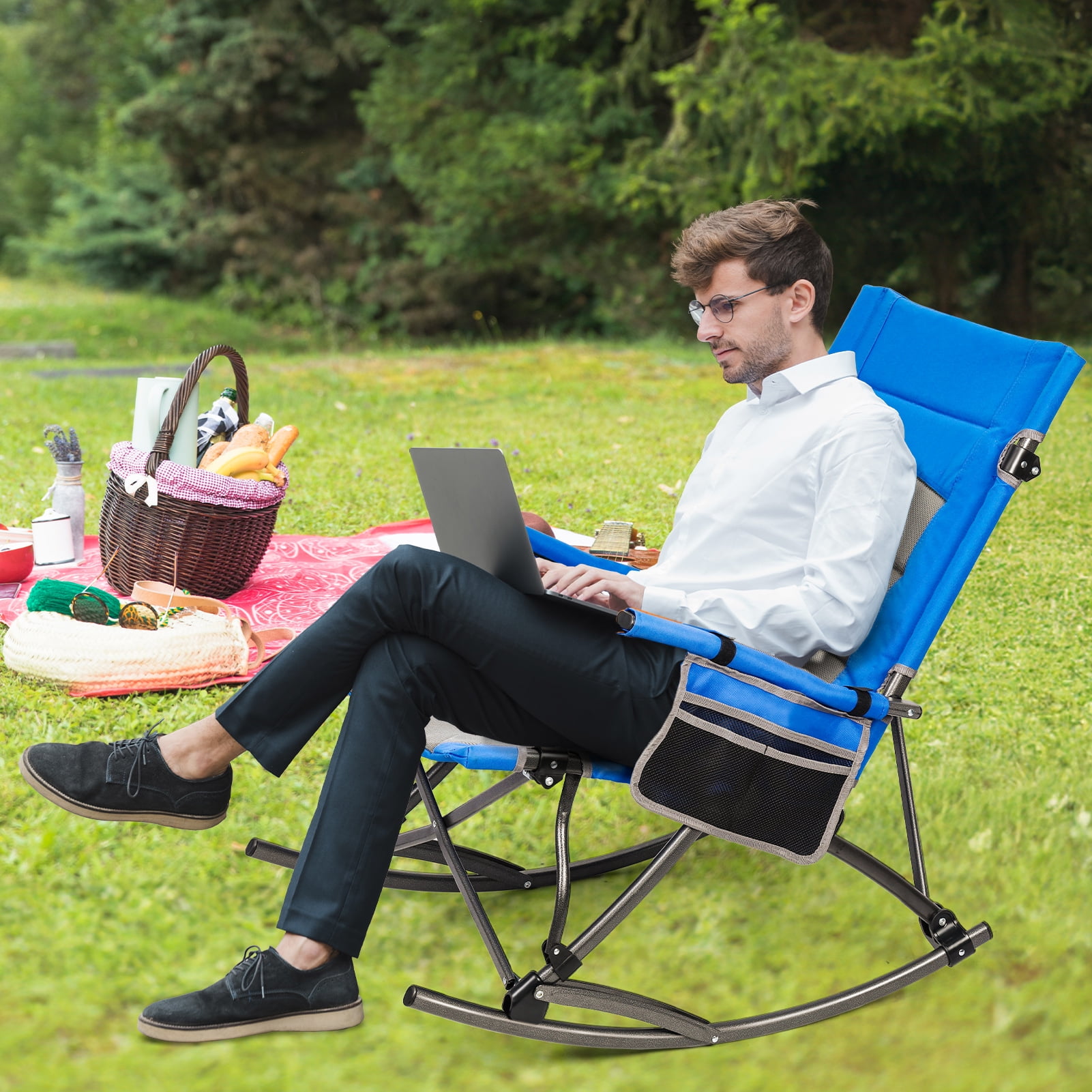 Fogcroll Oversized Folding Rocking Camping Chair Portable Rocker Chair