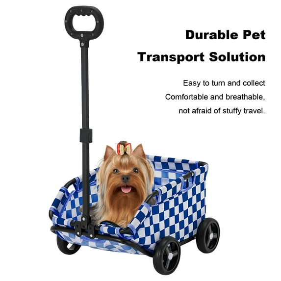 Fogcroll Pet Stroller Dog Cart Stroller Folding Small Dogs Cats Stroller Pet Strolling Cart with 4 Wheels Convenient Compact Durable for Travelling Shopping Walking Playing (Blue)