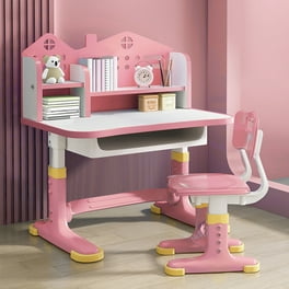 LA TALUS Kids Functional Desk and Chair Set Height Adjustable Children School Study Table Chair Set with Cartoon Pattern Ergonomic Desk Chair with Large Writing Board Bookshelf and Book Blue Walmart.c...