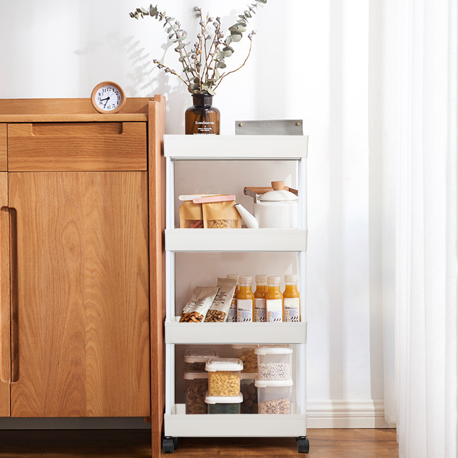 Fogcroll Rolling Plant Shelf Indoor Outdoor Simple Plant Stand with ...