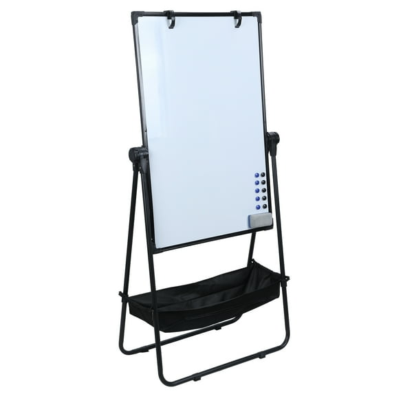 Fogcroll Rolling Whiteboard Magnetic Whiteboard Dry Erase Board with Stand,Double Sided Portable Writing Whiteboard with Storage Basket,Height Adjustable and 360 Degree Rotating,Black