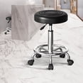 thumbnail image 1 of Fogcroll Round Rolling Stool Chair Faux Swivel Bar Stools Leather Cushioned Office Shop Stool, With Metal Frame Height Adjustable Shop Stool 360-Degree Swivel with Wheels Office Chair, 1 of 13