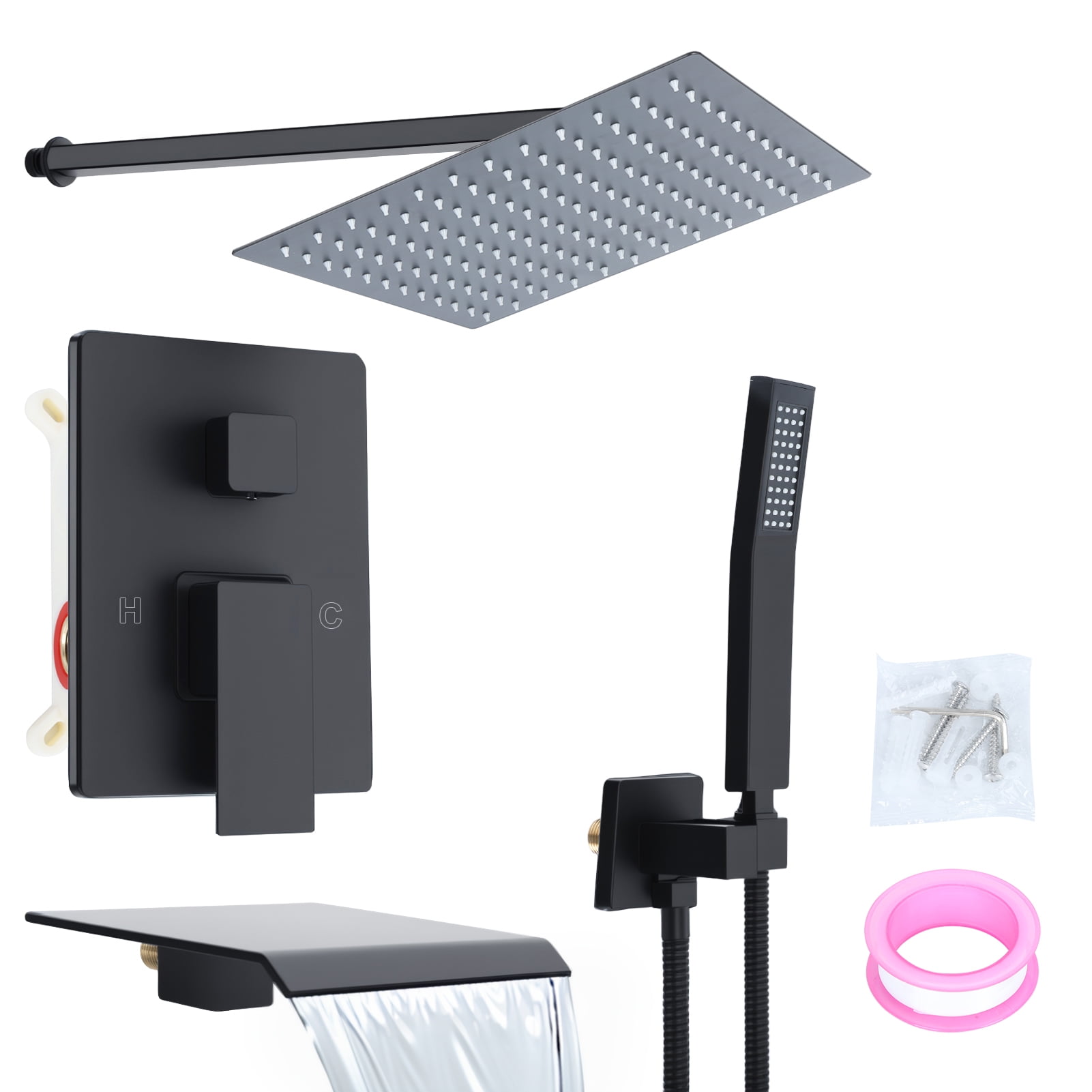 Fogcroll Shower System Set with 10 Inch Round Rain Shower Head and Handheld Wall Mounted, High Pressure Rainfall Shower Faucet Fixture Combo Set with 2 in 1 Handheld Showerhead Adjustable Spray Ankle