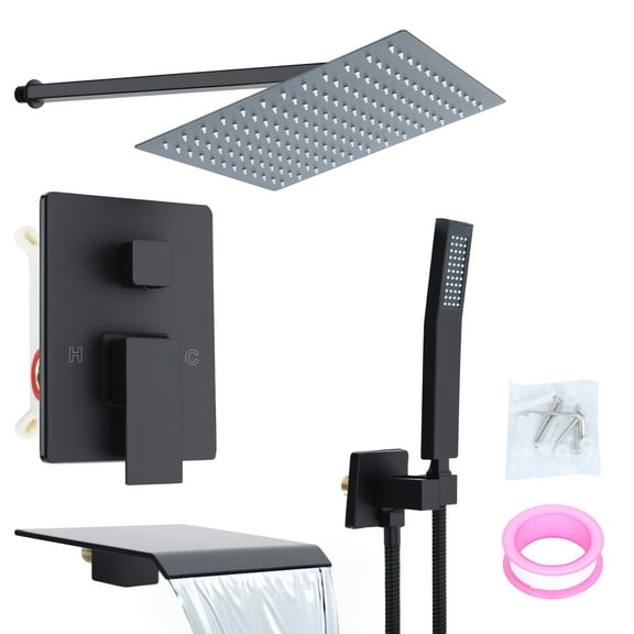 Fogcroll Shower System Set with 10 Inch Round Rain Shower Head and Handheld Wall Mounted, High Pressure Rainfall Shower Faucet Fixture Combo Set with 2 in 1 Handheld Showerhead Adjustable Spray Ankle