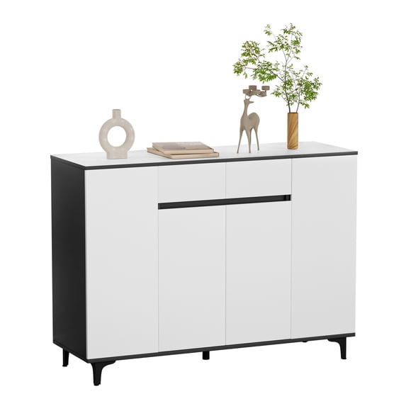 Fogcroll Sideboard Buffet Cabinet Buffet Cabinet Storage Sideboard Kitchen Storage Cabinet Coffee Bar Server Bar Wine Cabinet with 2 Drawers and 4 Doors for Dining Kitchen Cupboard (White)