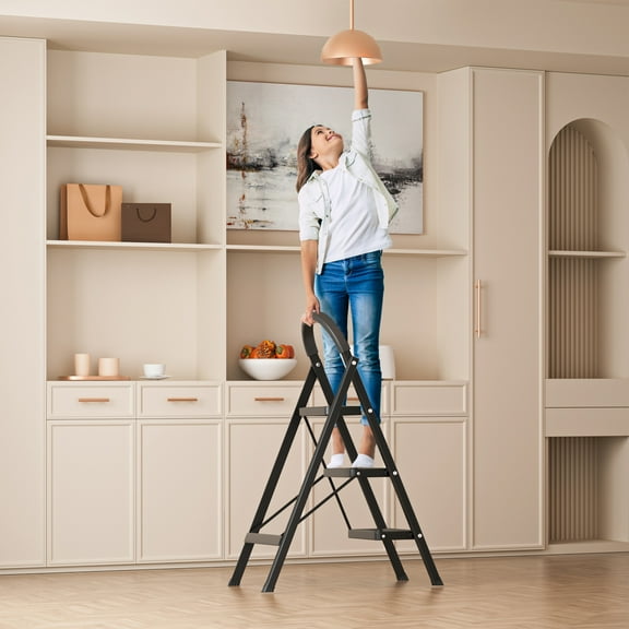 Fogcroll Step Ladder 3 Step Folding, 330lbs Load Capacity 3 Step Ladder with Handrails, Step Stools for Adults with Anti-Slip Pedal, Lightweight Portable Step Stool Foldable for Household