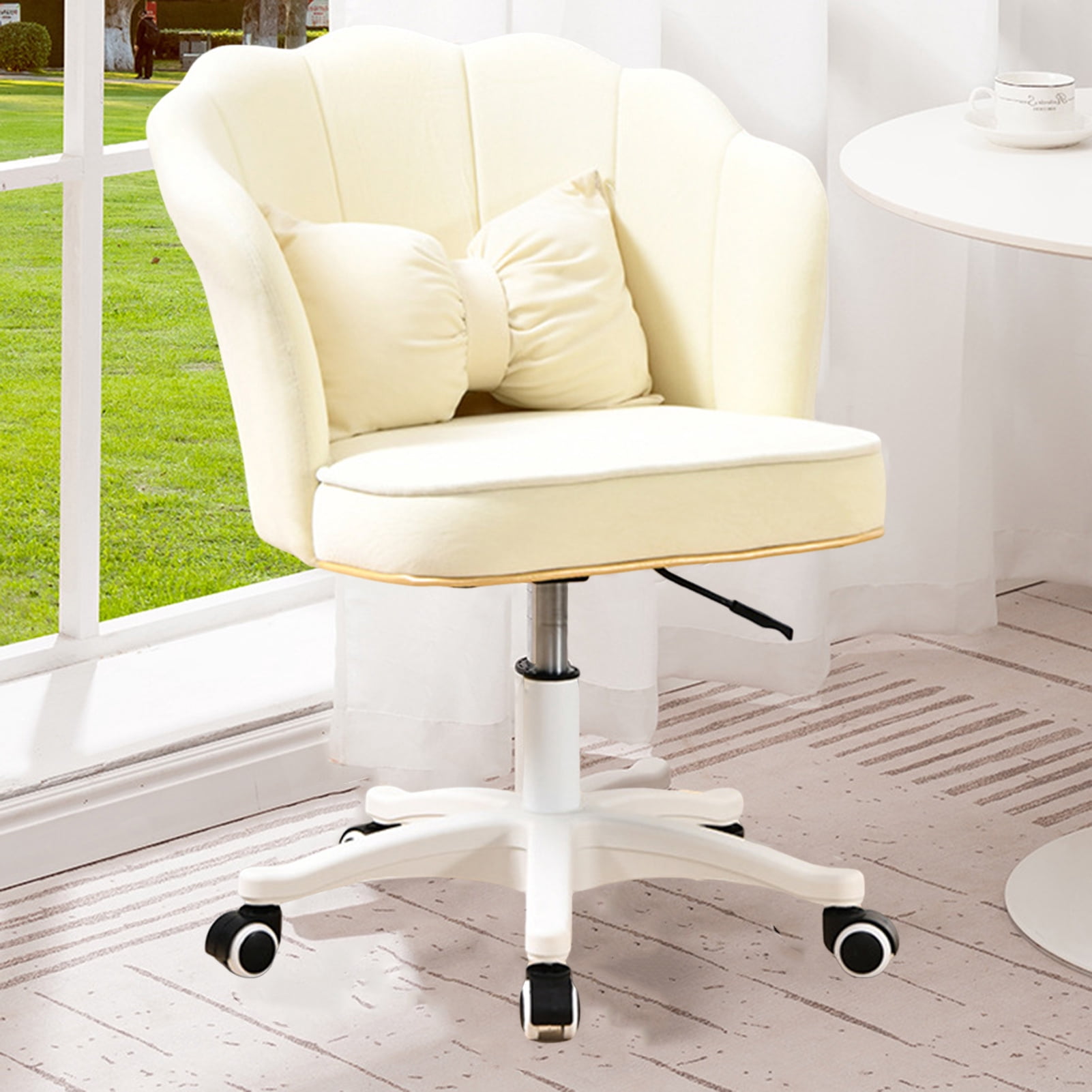 Fogcroll Swivel Chair Armless Home Office Desk Chair with Wheels Faux ...