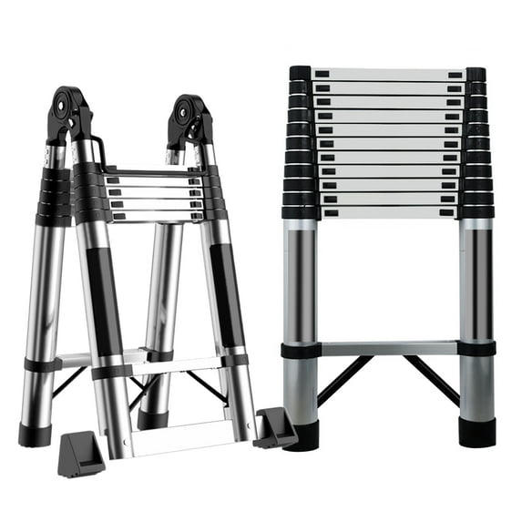 Fogcroll Telescoping Ladder,Stainless Steel Lightweight Extension Ladder with 2 Triangle Stabilizers Locking Mechanism,Heavy Duty 330lbs Max Capacity,Multi-purpose Collapsible Ladder 1Pc