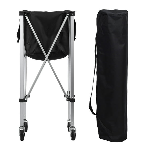 Fogcroll Tennis Ball Cart with Wheels,Sports Teaching Cart Tennis Ball Basket with Removable Bag 2 Side Pockets,Foldable Portable Lightweight Holds 160 Balls Tennis Ball Hopper