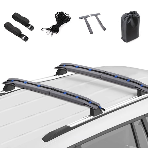 Fogcroll Universal Car Soft Roof Rack Pads Luggage Carrier System Car Roof Rack for Kayak Surfboard Canoe Include 2 Heavy Duty Tie down Straps, 2 Tie down Rope, 2 Quick Loop Strap 1 Set