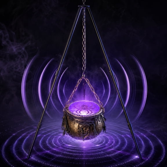 Fogging Witch Cauldron, Bracket & Spider Fog Design Magic Pot, LED Glow & Sound Effect Halloween Decor, Spooky Atmosphere Indoor Party Ornament for Halloween Home Kitchen Mantel Decor