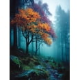thumbnail image 1 of Foggy Autumn Forest Tree Canvas Print, Modern Nature Landscape Art, Home Wall Decor, 1 of 8