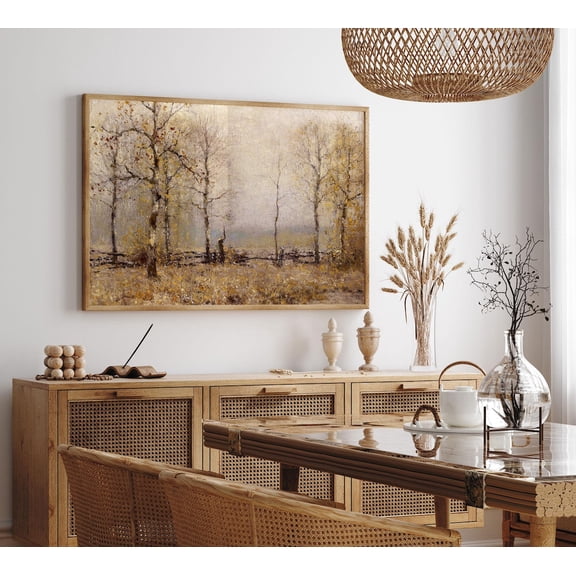 Foggy Autumn Meadow Trees, Vintage Fall poster, Fall Artwork poster, Vintage Autumn Landscape Wall Art poster, Moody Rustic Autumn Wall Decor Unframed Paper Print