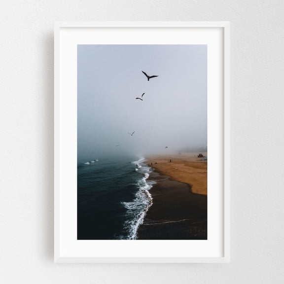 Foggy California Coast - Manhattan Beach,California,Photography White Framed Wall Art Print 24 x 36 inches