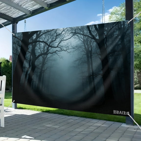 Foggy Dark Forest Halloween Backdrop, Mysterious Misty Woodland Scene Photo Background, Spooky Holiday Party Backdrop Banner