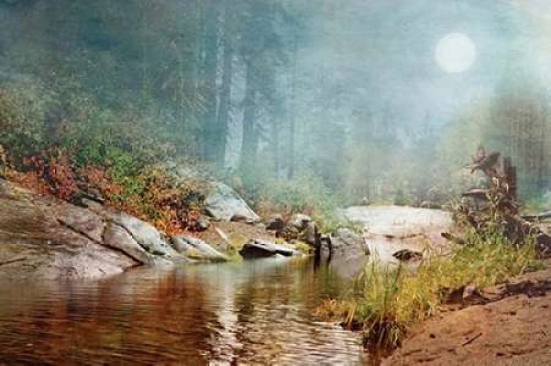 Foggy Fishin Hole Canvas Art - Ramona Murdock (12 x 18)