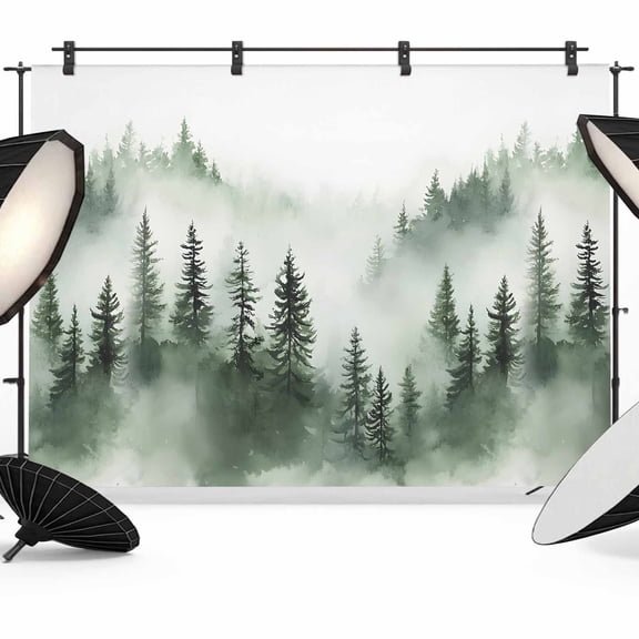 Foggy Forest Backdrop for Photoshoot,Photography Photo Studio Background Wall Backdrop,Green Mist Mountain Natural Landscape Back Drop Banner Panel for Portraits Wedding Party Live Streaming 8x6Ft