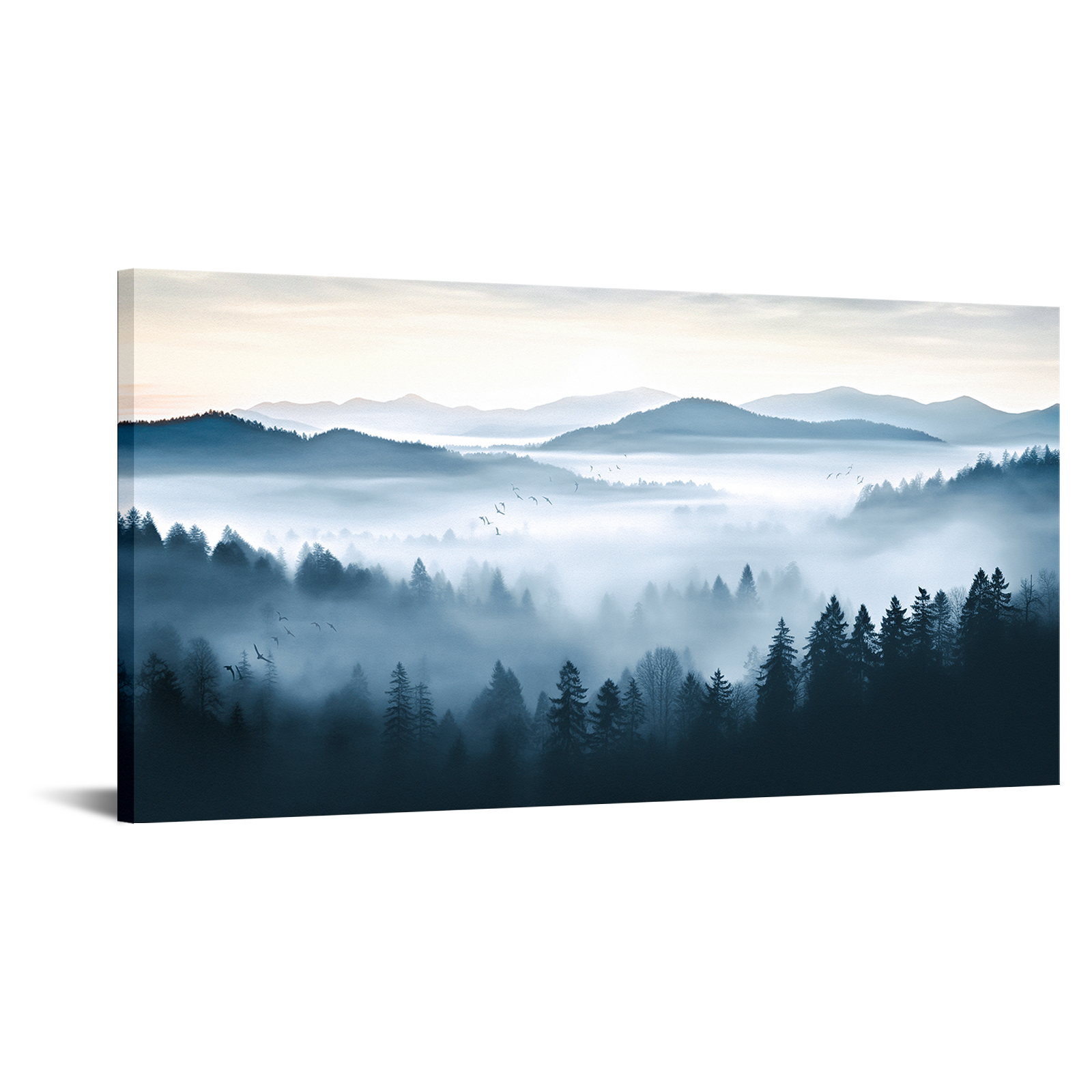 Foggy Forest Canvas Wall Art Indigo Misty Forest Pictures Abstract