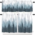 thumbnail image 1 of Foggy Forest Curtain Set, Green Coniferous Tree Silhouette Mist Landscape Window Valances and Tier Set for Kitchen Living Room, 54''x18'' & 27''x36''x2, 3 Panels, 1 of 5