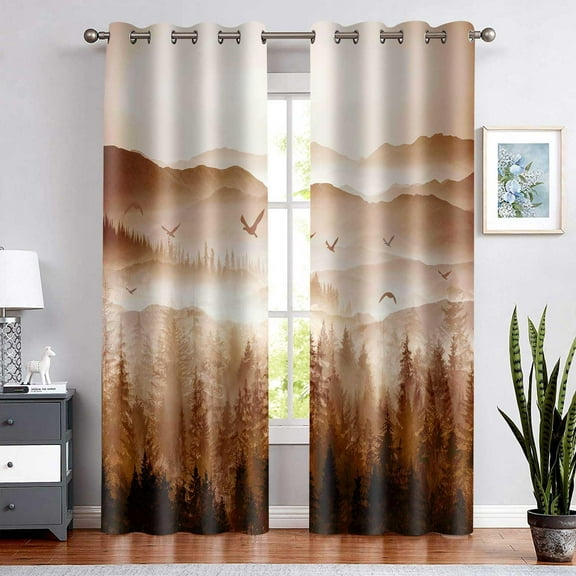Foggy Forest Curtains for Bedroom 42x84inch Natural Landscape Window Curtain Brown Mist Mountain Blackout Curtains Insulated Room Darkening Window Drapes for Living Room 2 Panels CLOKSP1001