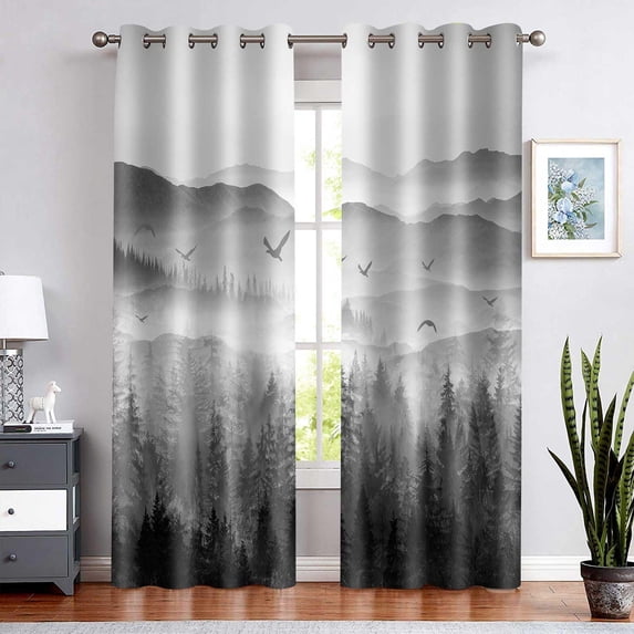 Foggy Forest Curtains for Bedroom 42x84inch Natural Landscape Window Curtain Grey Mist Mountain Blackout Curtains Insulated Room Darkening Window Drapes for Living Room 2 Panels CLOKSP1000