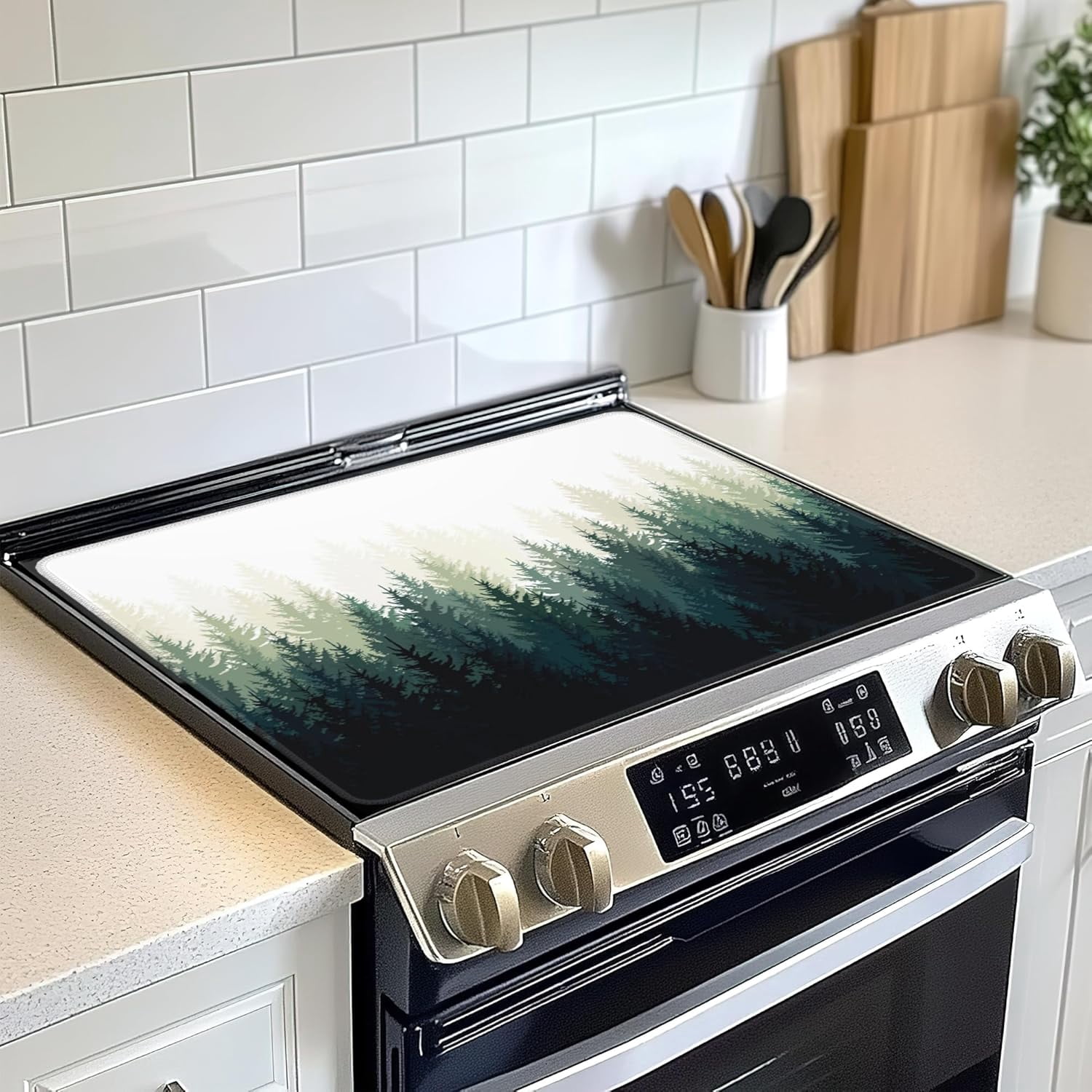 Foggy Forest Electric Stove Top Cover Protector,Glass Flat Top Stove Mat,Heat-Resistant Oven Induction Cooktop Mat for Ceramic Countertop Mats Dish Drying Mat