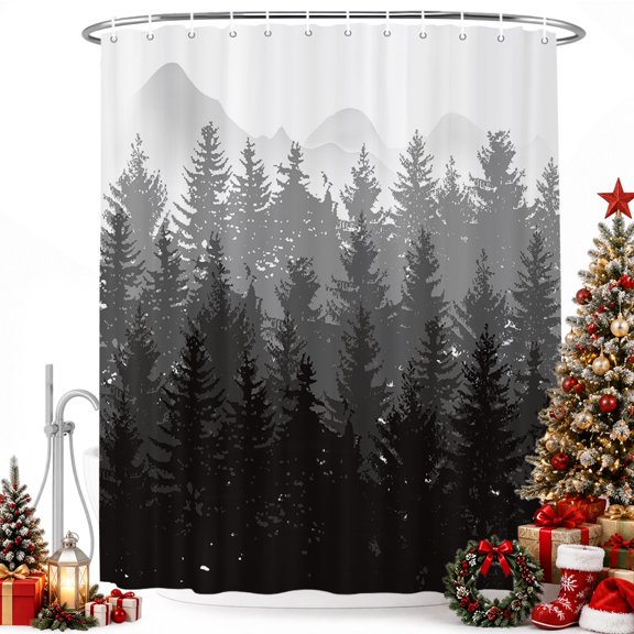Foggy Forest Gradient Black Shadow Shower Curtain for Bathroom, Misty Trees Abstract Art Waterproof Shower Curtains Washable Quick Dry with Hooks Bathtub Curtains 36x72IN