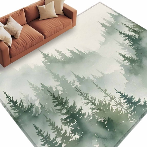 Foggy Forest Green Area Rug 6x9 Washable Rug Non Slip Watercolor Trees Vintage Large Area Rug Soft Stainresistant Indoor Floor Carpet for Living Room Bedroom Home Office Dining Room Nursery