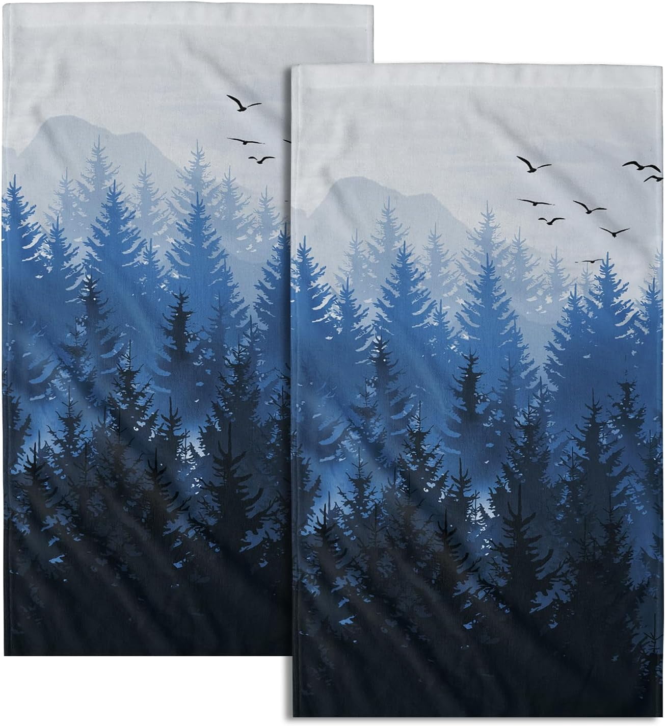 Foggy Forest Hand Towels 2 Pieces, Blue Winter Birch Trees Nature Landscape Towels Soft Quick Dry Microfiber Towel Multipurpose for Bathroom Hotel Gym Spa,28X14 Inch