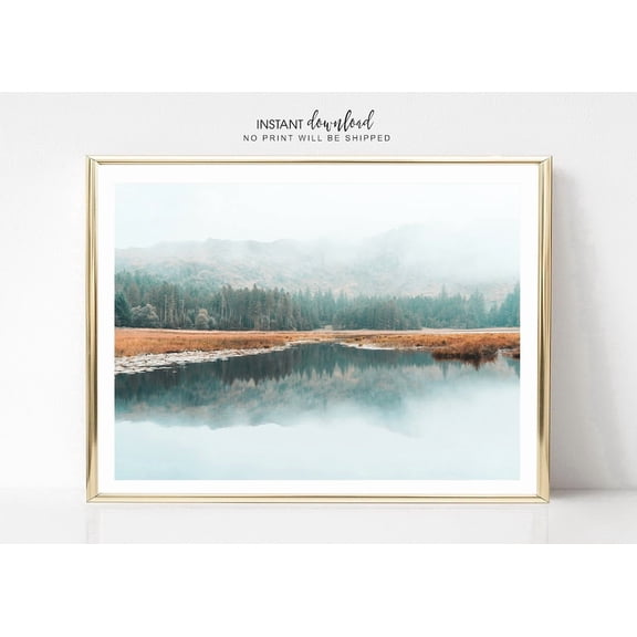 Foggy Forest Horizontal Poster Misty Pine Tree Landscape Art, Unframed Poster