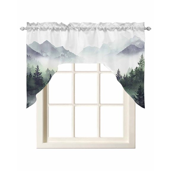 Foggy Forest Kitchen Swag Valances for Windows, Mountains Landscape Nature Aesthetic Swag Valances Curtains for Living Room, Rod Pocket Window Treatments for Bathroom, Bedroom, Cafe, 56"x36"