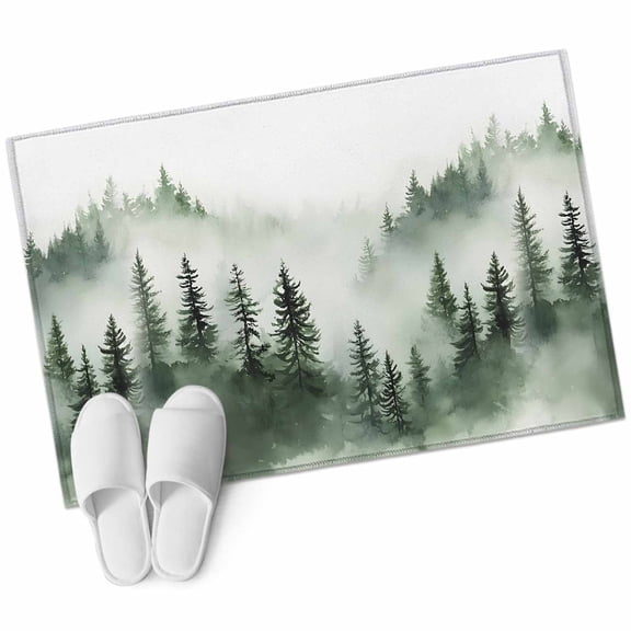 Foggy Forest Large Area Rugs for Bedroom Living Room, Soft Non Slip Carpet Bedside Rug, Green Mist Mountain Natural Landscape Rectangular Floor Cover Kitchen Accent Rug 2'x3' for Dining Room/Office