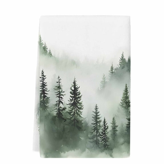 Foggy Forest Microfiber Kitchen Towel, Green Mist Mountain Natural Landscape Soft Absorbent Dish Towels, Quick Drying Washable Dishcloths for Kitchen Cleaning, Drying Dishes, 18x28 Inches