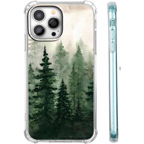 Foggy Forest Mountain Nature Scenery Pattern Case for iPhone 15 Pro Max, Unique Trendy Soft TPU Phone Protective Cover, ip15promax
