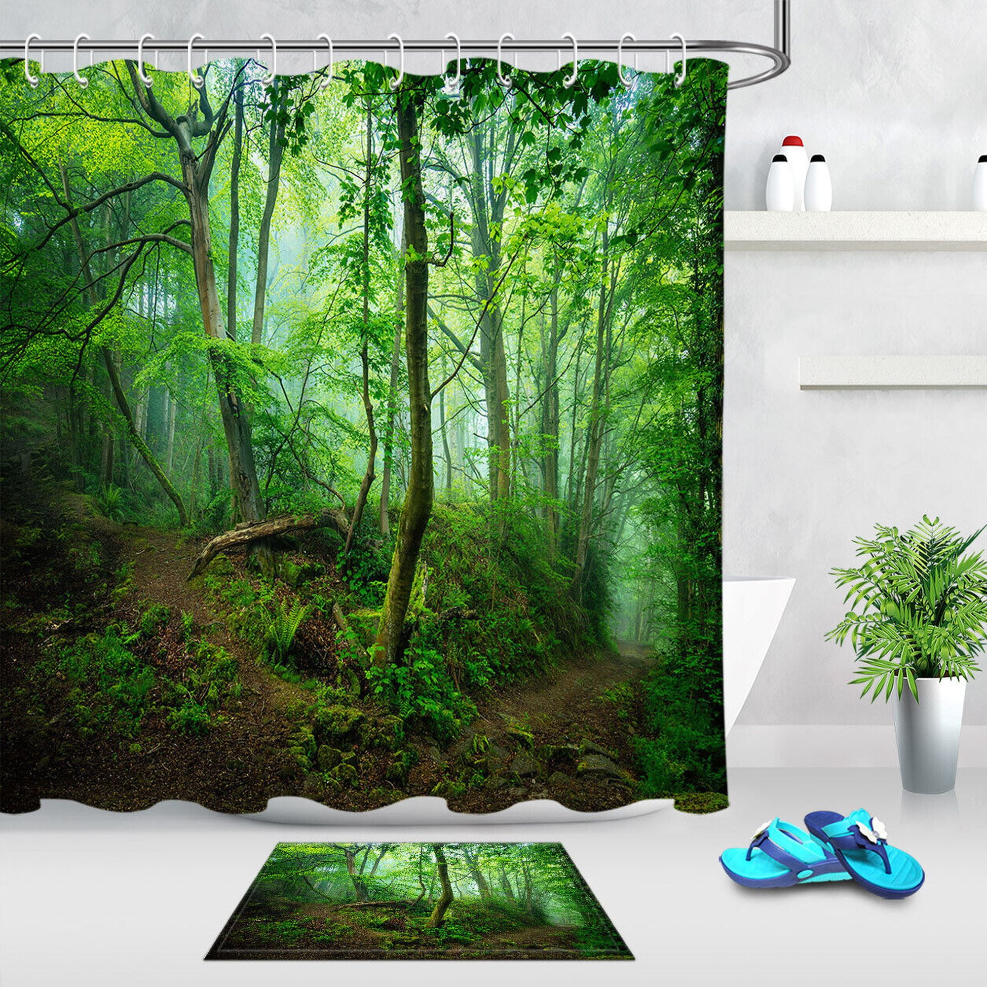 Foggy Forest Shower Curtain Bring Summer Greens to Your Bathroom