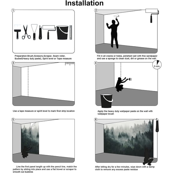 Foggy Forest Wall Mural 108""x75"" Large Photo Wallpaper for Living Room Bedroom Dark Forest Mural Wallpaper, Tree-06$$