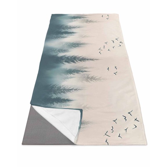 Foggy Forest Yoga Towel for Hot Yoga Non Slip, Watercolor Pine Trees Natural Landscape Yoga Mat Towel Absorbent Yoga Sweat Towels Microfiber Hot Yoga Blanket for Bikram Pilates 26"x70"
