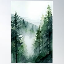 Foggy Green Forest Abstract Watercolor Poster Wall Art, Modern Wall Decor For Living Room Bedroom, 8x12 UNFRAMED
