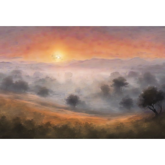 Foggy Landscape at Sunrise Digital Painting II - 12" x 18" Art Print Wall Decor