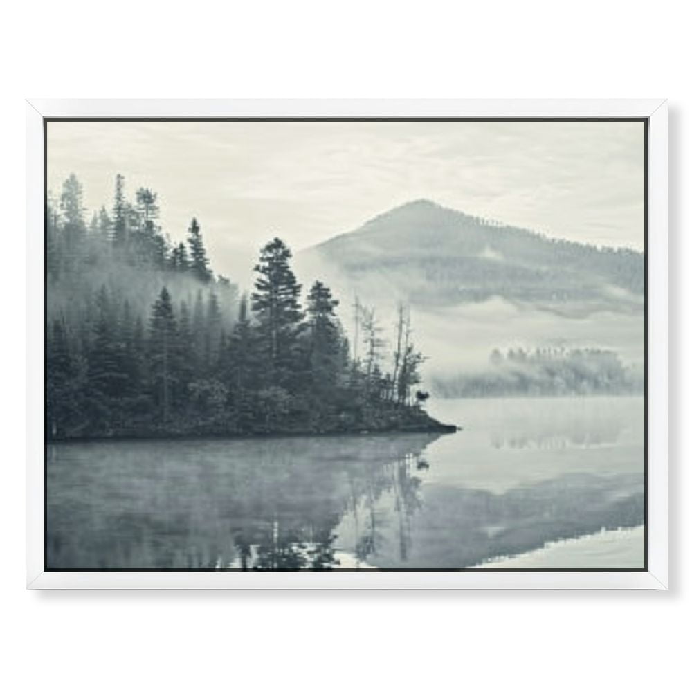 Foggy Misty Lake Wall Art Abstract Landscape Pictures Black and White ...