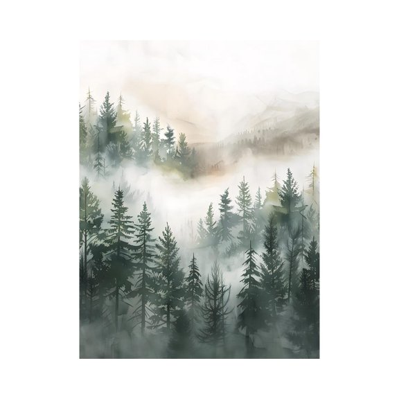 Foggy Pine Forest Rustic Mountain Landscape Poster Unframed Paper Print