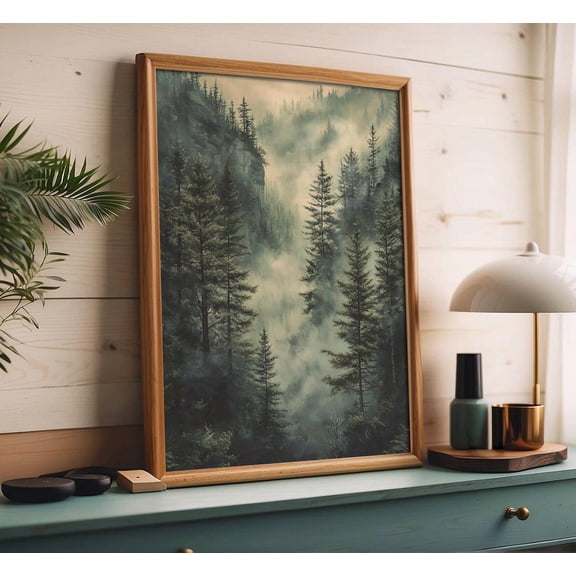 Foggy Pine Tree Forest Poster Misty Forest Wall Art, Pine Tree , Winter Landscape Printable Sage Green, Rustic Winter Art Decor, Size 8x12 UNFFRAMED F03.1.6l68