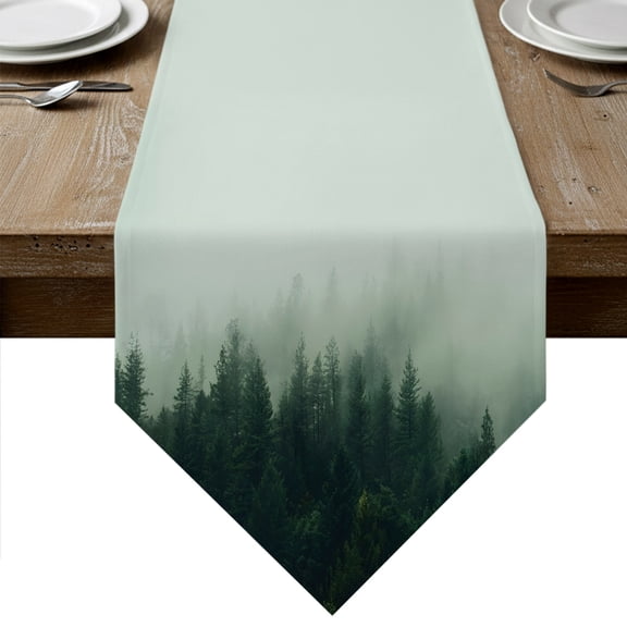 Foggy Pines Table Runner Linen Burlap Table Runner 36 Inches Small Emerald Green Mist Forest Modern Zen Dresser Scarves for Kitchen Island Coffee Dining Room Party Wedding Holiday Decor 13"x36"