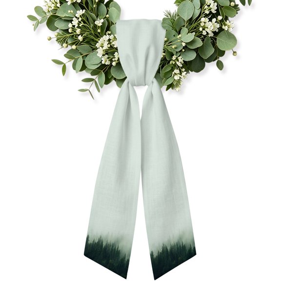 Foggy Pines Wreath Sash for Front Door, Emerald Green Mist Forest Modern Zen Wreath Bow Accent for Fall Christmas Holiday Door Decor, Ribbon Sash for Wreaths, Porch Home Decoration