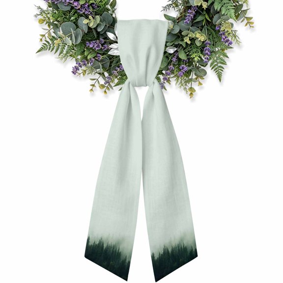 Foggy Pines Wreath Sash for Front Door, Emerald Green Mist Forest Modern Zen Wreath Bow Holiday Garland Ribbon Wreath Accessories for Home Yard Porch Doorway Fall Christmas Decorations Gifts