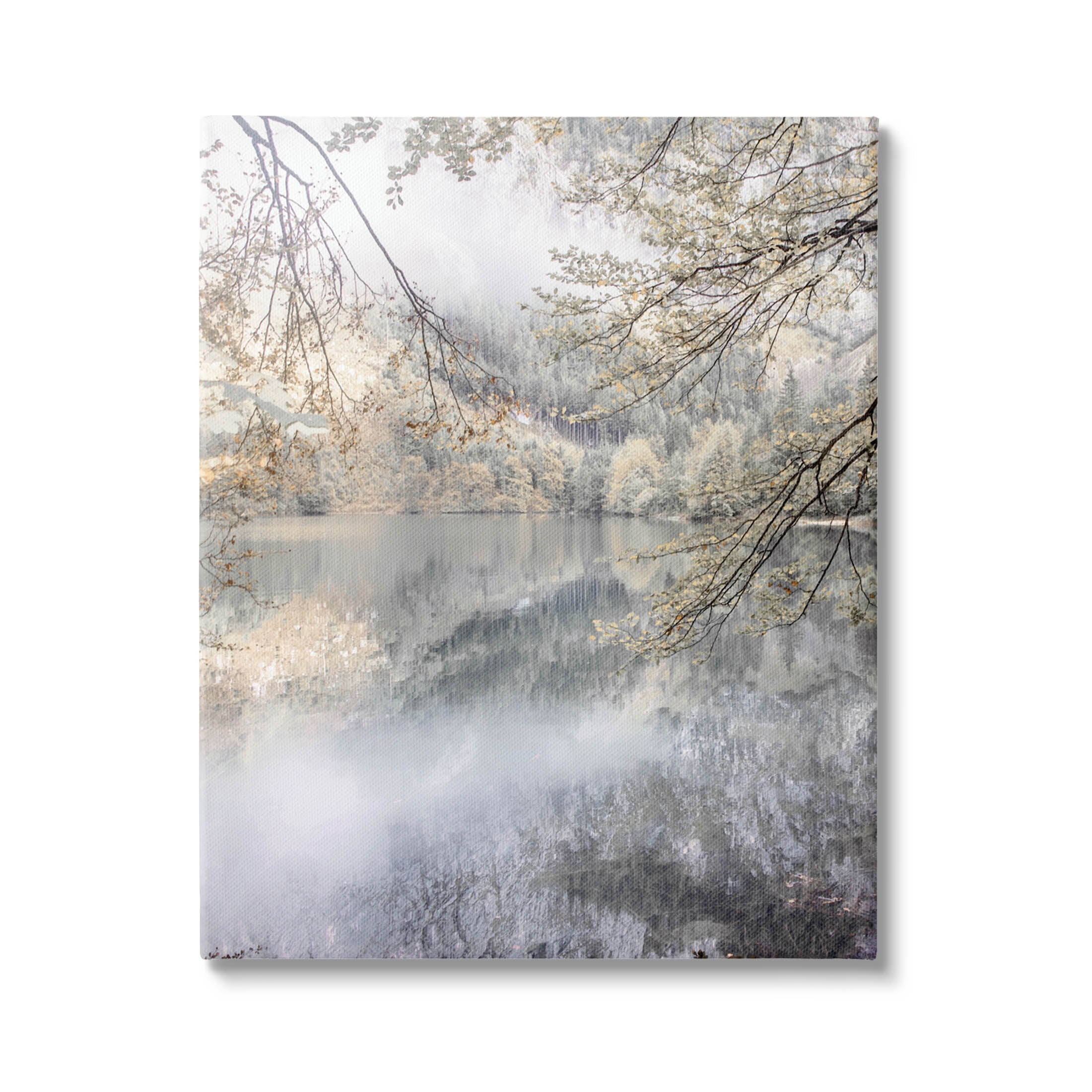 Foggy Pond Landscape Reflection Landscape Photograph Gallery Wrapped Canvas Print Wall Art