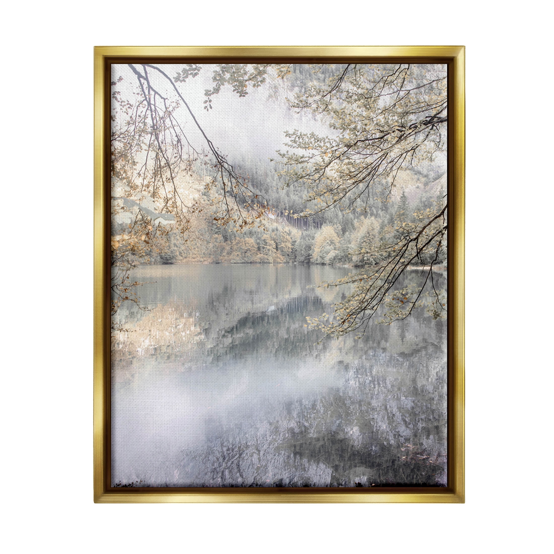 Foggy Pond Landscape Reflection Landscape Photograph Metallic Gold Framed Art Print Wall Art