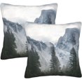 thumbnail image 1 of Foggy Tree Throw Pillow Covers Set of 2, Misty Forest Mountain Decorative Pillowcases 18x18 Inches, Nature Soft Cushion Cover with Hidden Zipper for Home Bedroom Car Decor, 1 of 5