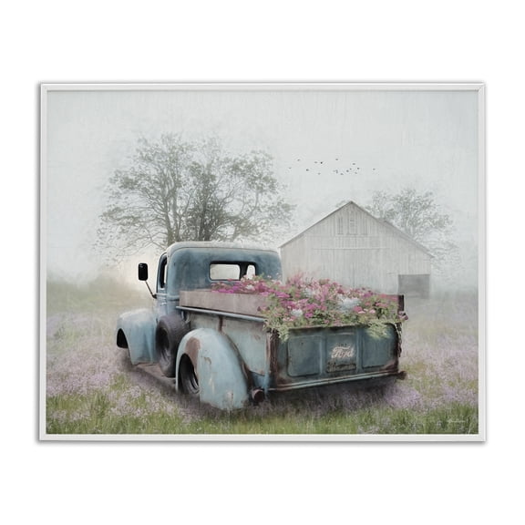 Stupell Industries Foggy Truck with Flowers White Framed Giclee Art, design by Lori Deiter