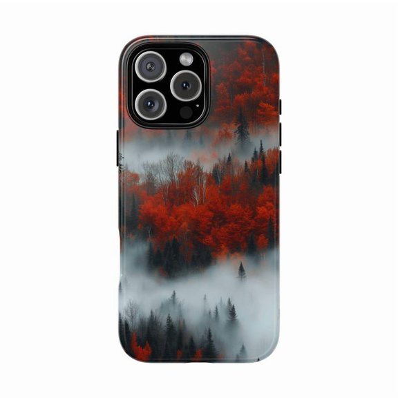 Foggy Woods iPhone Case Red Tree Misty Forest Landscape for iPhone 17 16 15 14 13 12 11 Pro Max